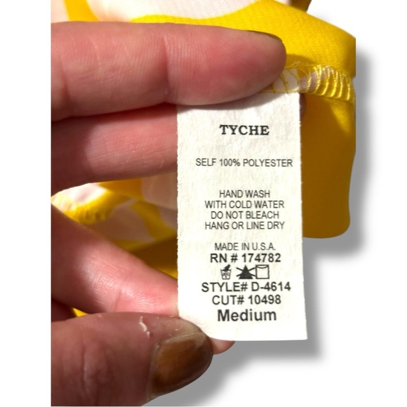 Tyche Bright Yellow with White Leaf Pattern Cinched Waist Strapless Maxi Dress - Picture 13 of 16